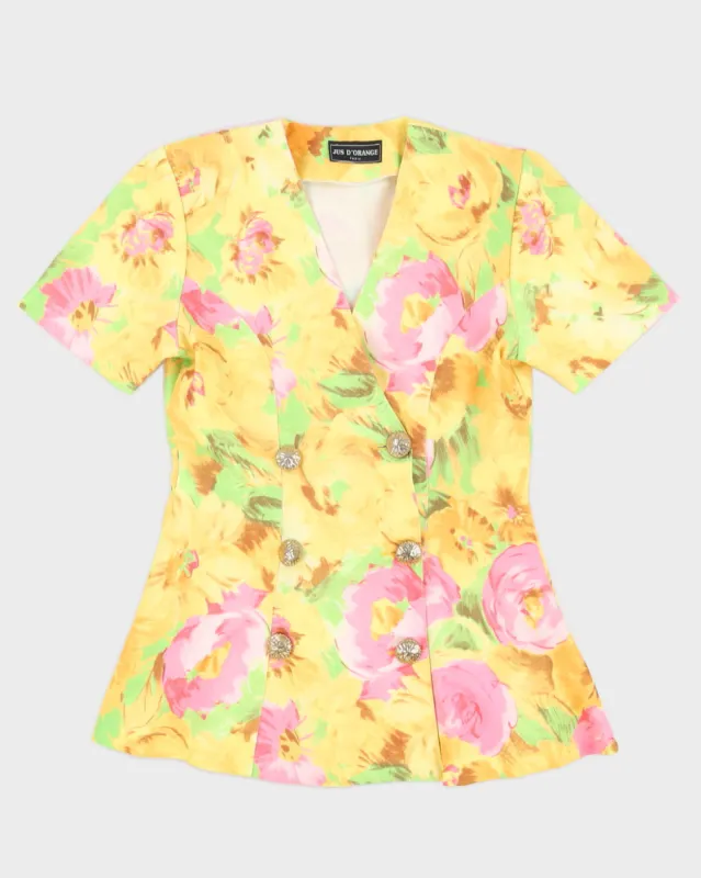 00s Yellow Floral Short Sleeve Blazer Jacket - M sold by Rokit