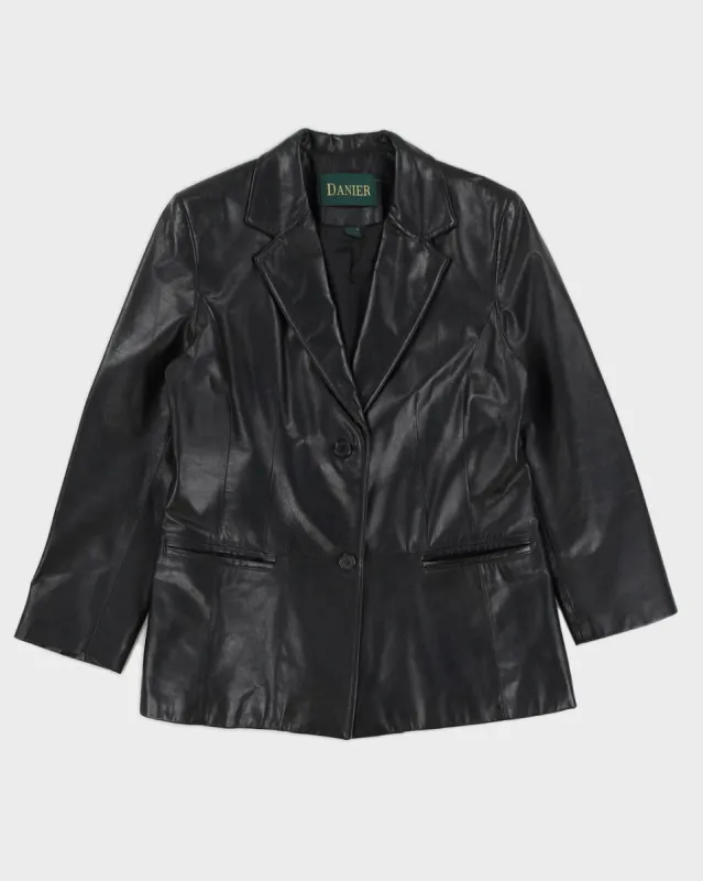 Vintage 90s Danier Black Leather Blazer - UK12-14 sold by Rokit
