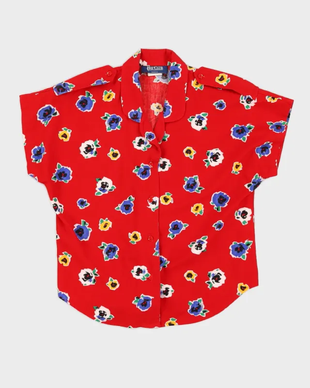 Red Floral Short Sleeve Blouse - S sold by Rokit