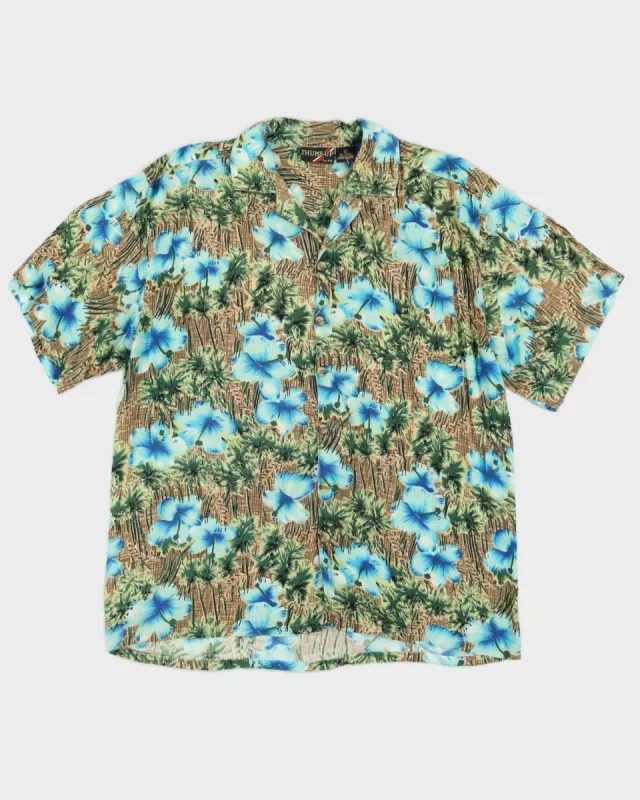 Beige Blue Floral Hawaiian Shirt - XXL sold by Rokit