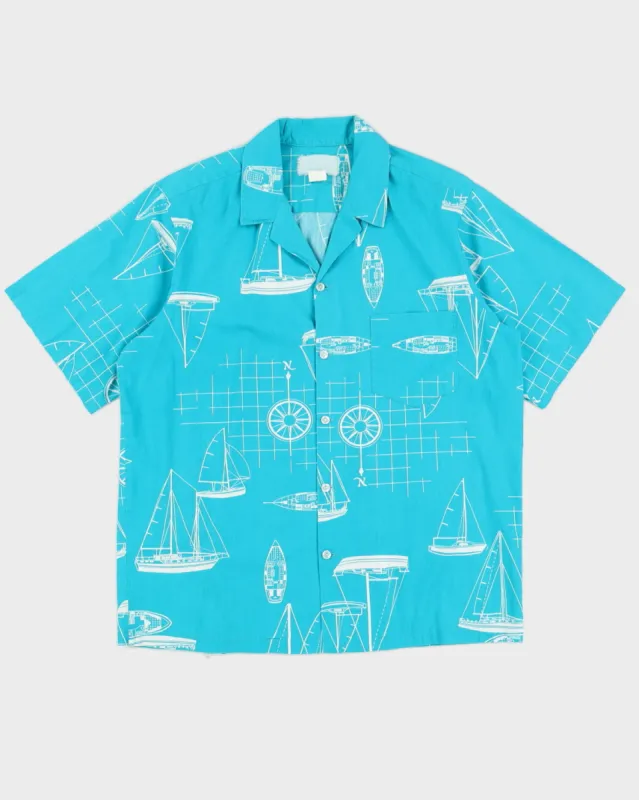 Turquoise Floral Hawaiian Shirt - XXL sold by Rokit