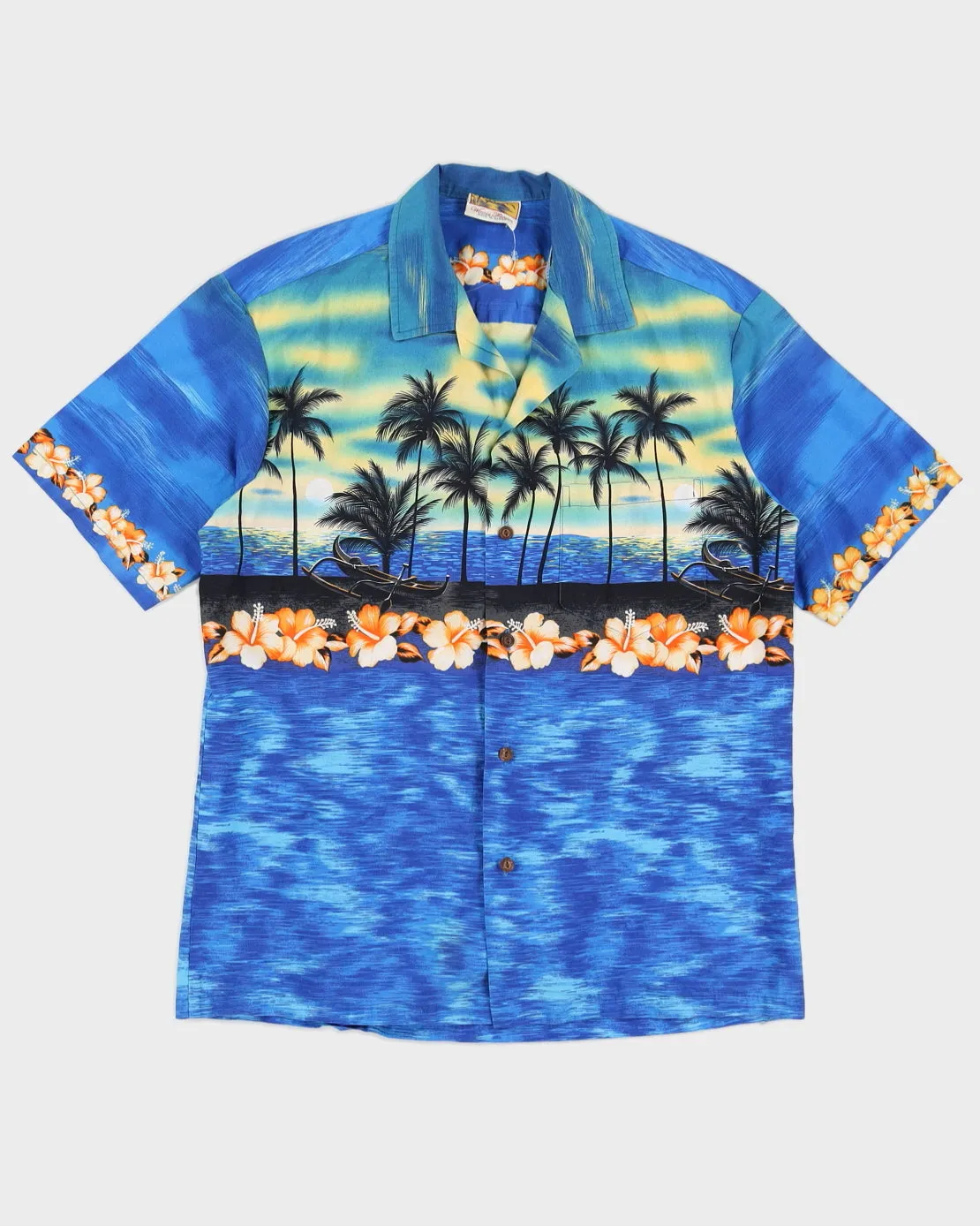 Blue Floral Hawaiian Shirt - L sold by Rokit