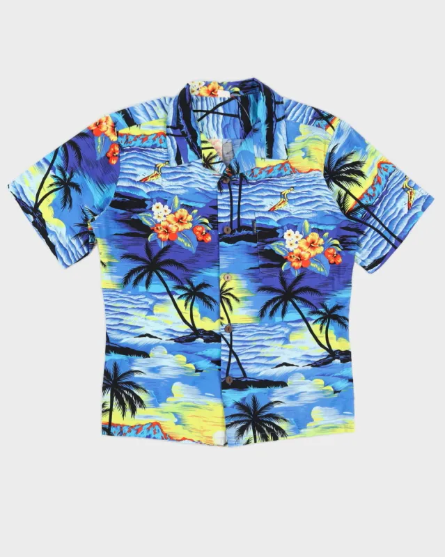 Blue Floral Hawaiian Shirt - M sold by Rokit
