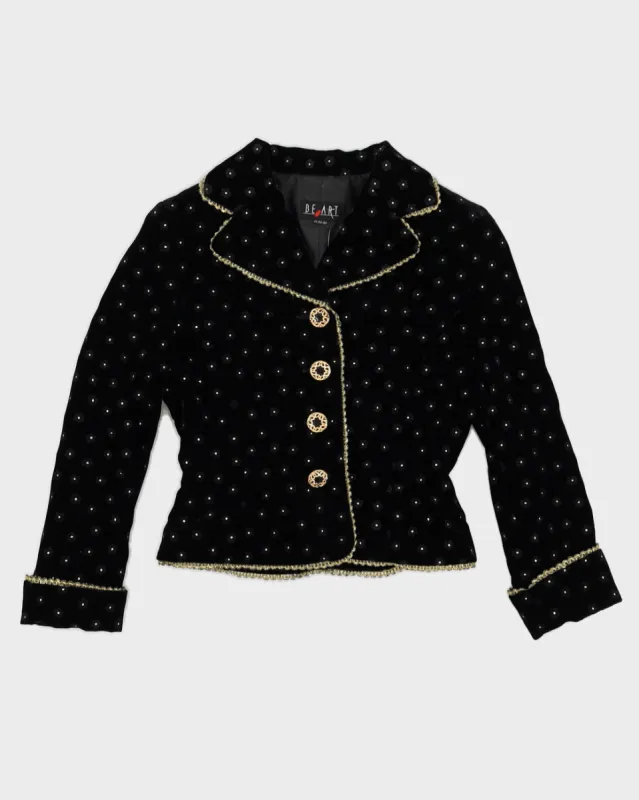 Black Velvet Floral Blazer Jacket - S sold by Rokit