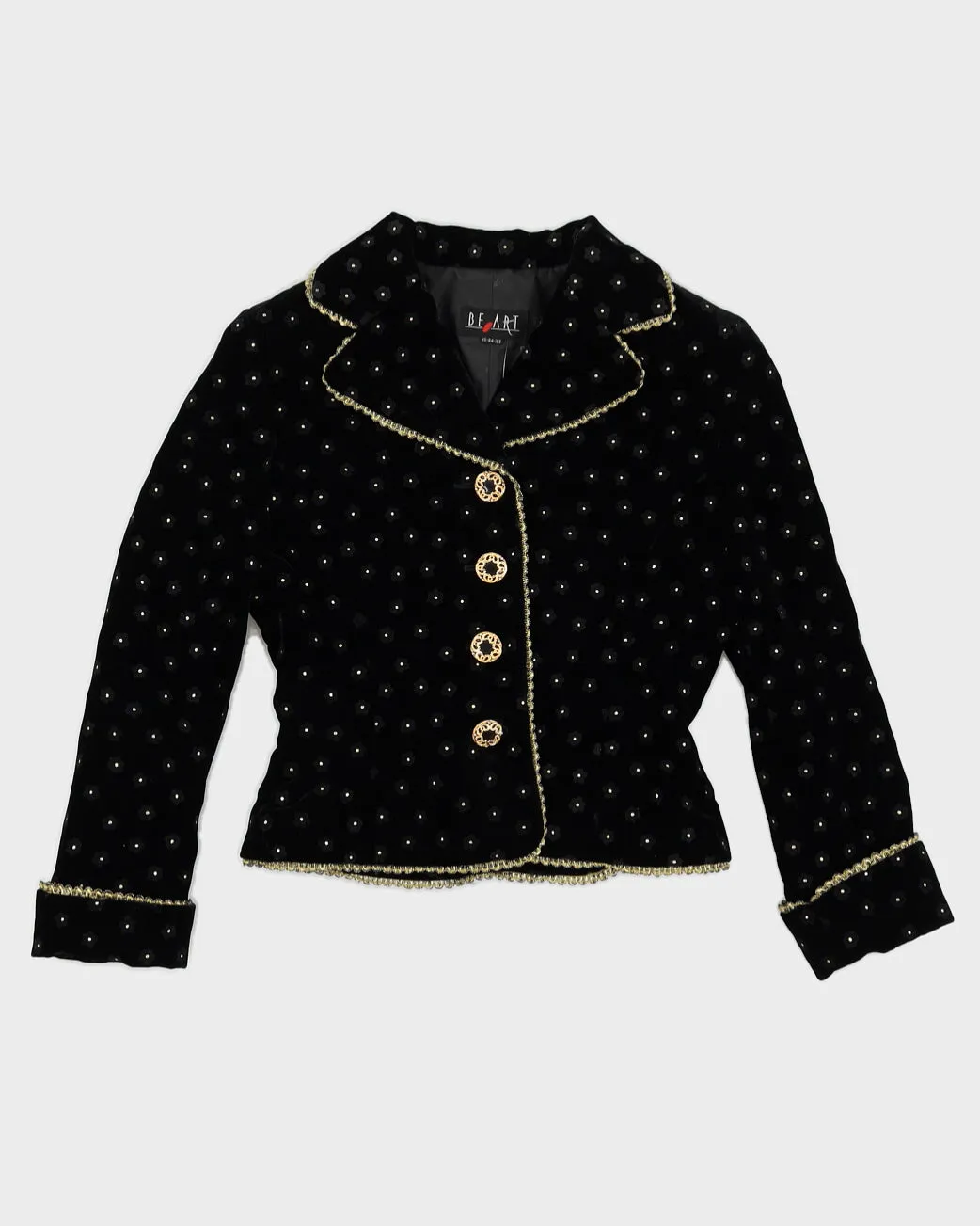 Black Velvet Floral Blazer Jacket - S sold by Rokit