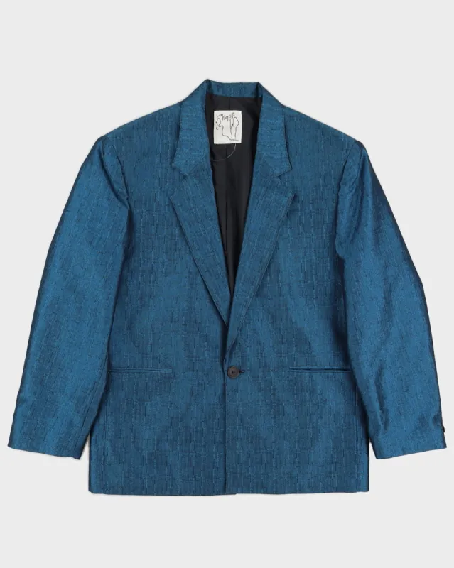 Vintage 90s Memo Blue Shiny Look Blazer - L sold by Rokit