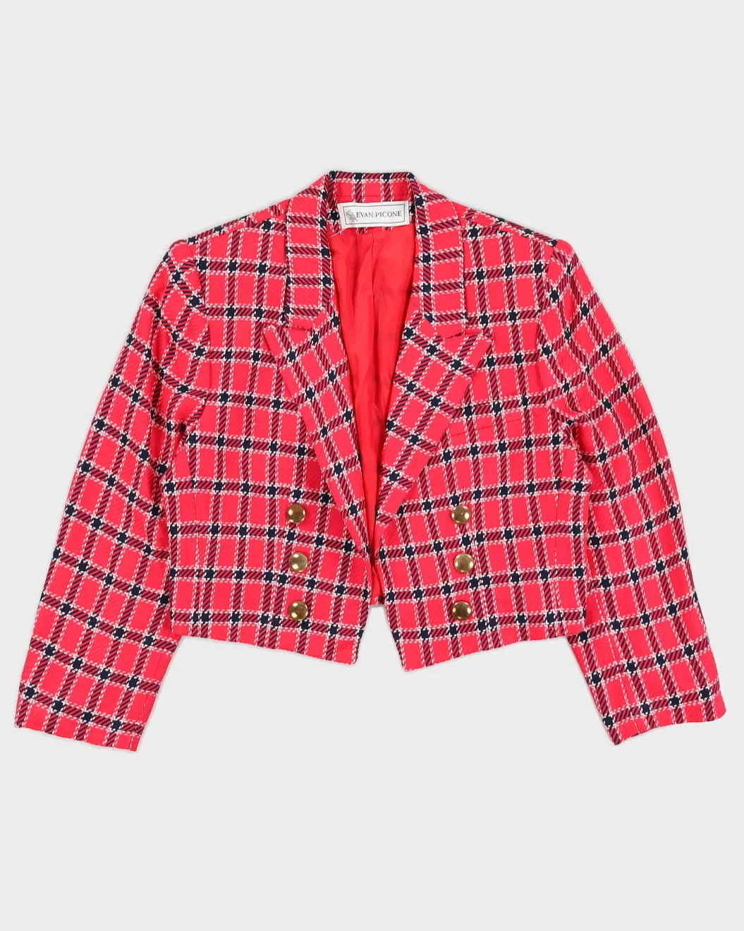 Pink Checked Cropped Blazer Jacket - M sold by Rokit