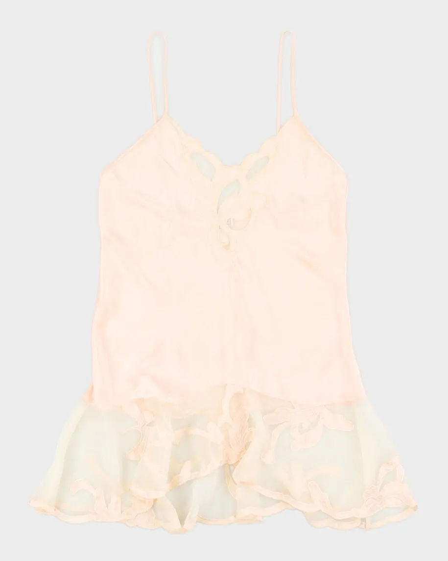 1990s Peach Lace Detailed Slip Dress - S sold by Rokit