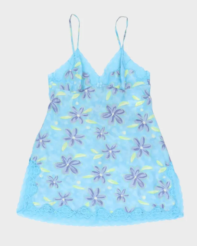 Y2K Blue Floral Slip Dress - M sold by Rokit