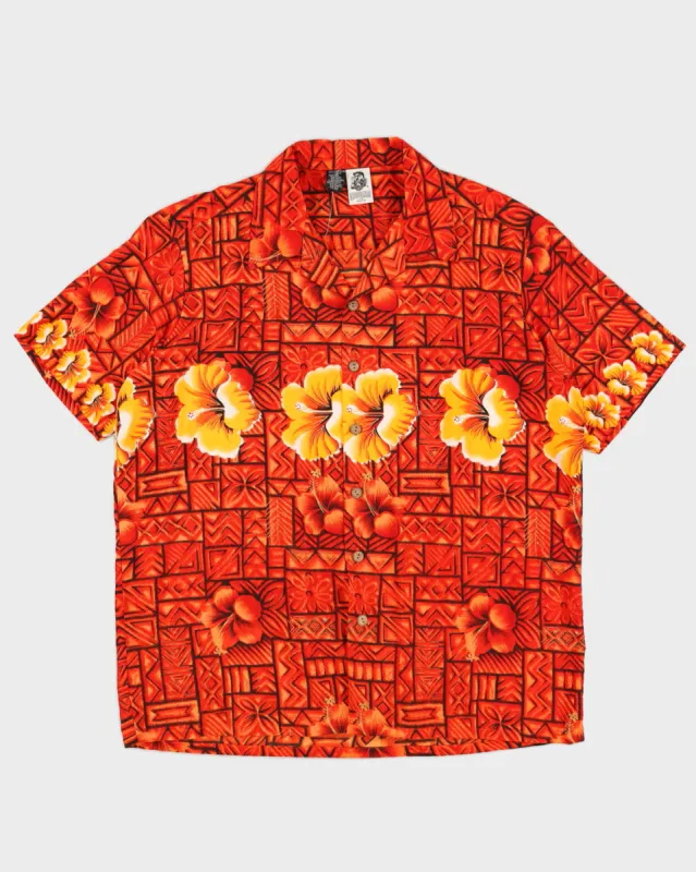 Orange Red Patterned Hawaiian Shirt - XXXL made by Rokit