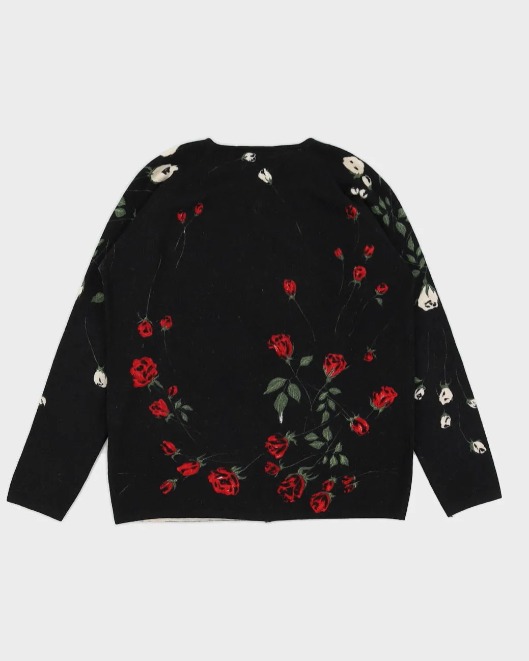 Vintage 1990s Black Button Up Cardigan with Roses - M sold by Rokit product image thumbnail 2