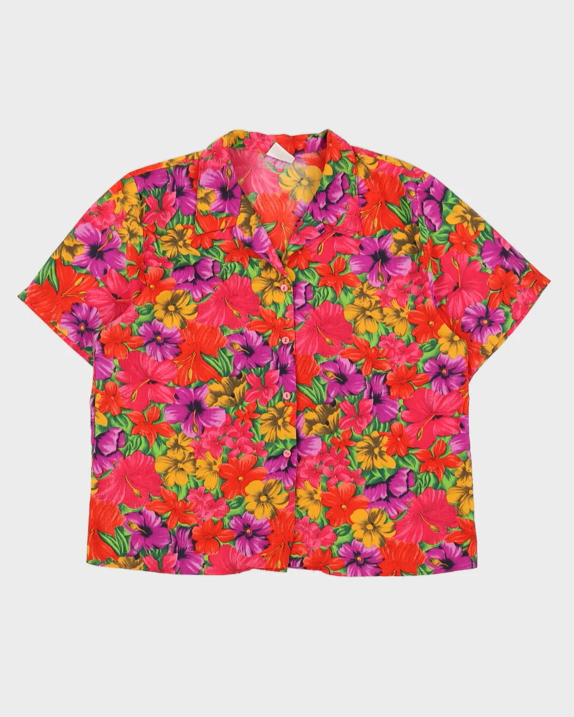 Red And Purple Floral Patterned Blouse - L sold by Rokit