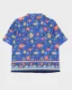 Blue Floral Patterned Short Sleeve Blouse - M sold by Rokit