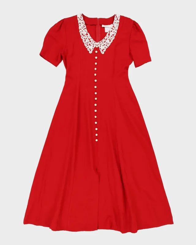 00s Red With Lace Collar Tea Dress - S sold by Rokit