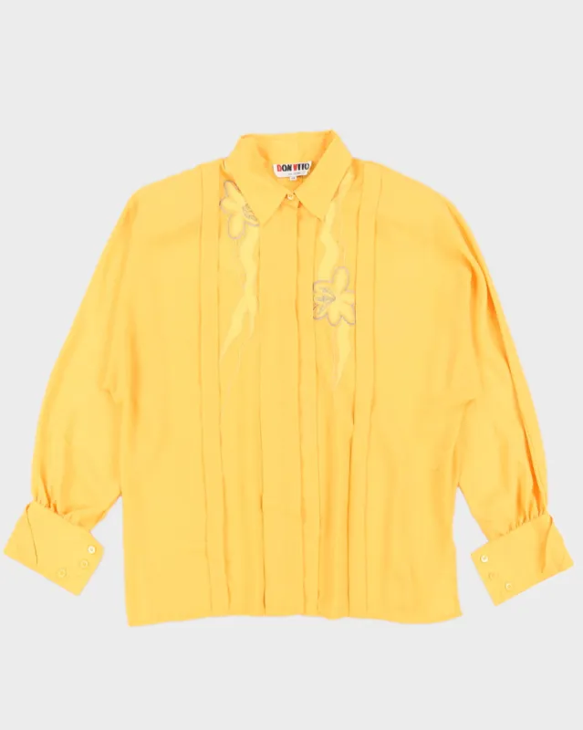 00s Yellow Embroidered Long Sleeve Blouse - L sold by Rokit