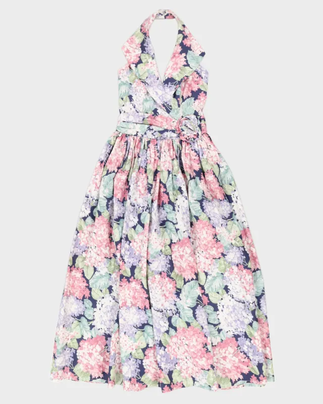 Blue Floral Halter Neck Swing Dress - S sold by Rokit