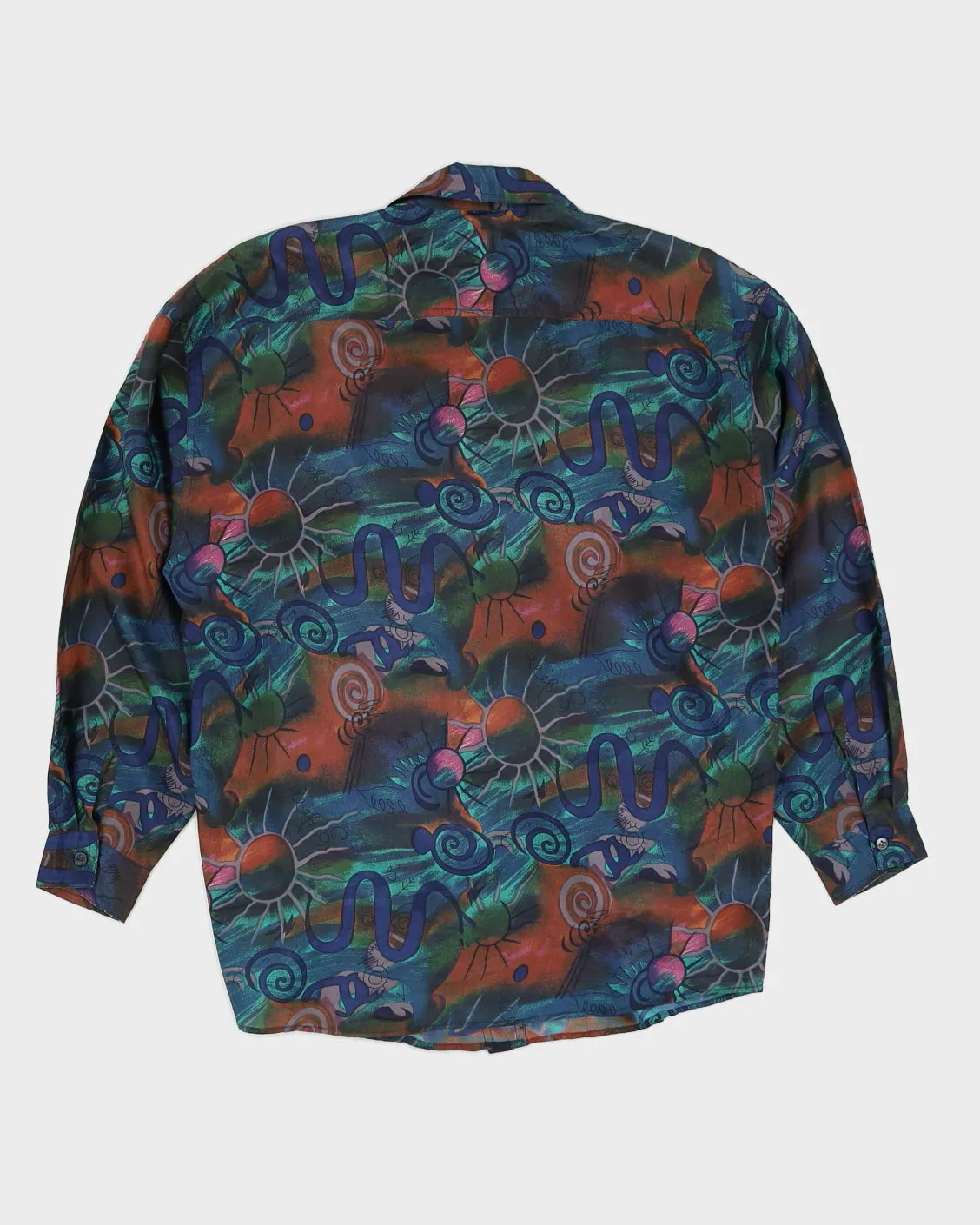 Blue Patterned Silk Long Sleeve Blouse - L sold by Rokit product image thumbnail 2