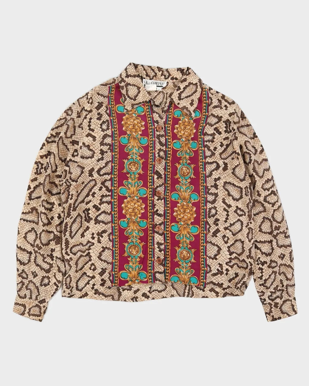 Leopard Print Silk Long Sleeve Blouse - L sold by Rokit