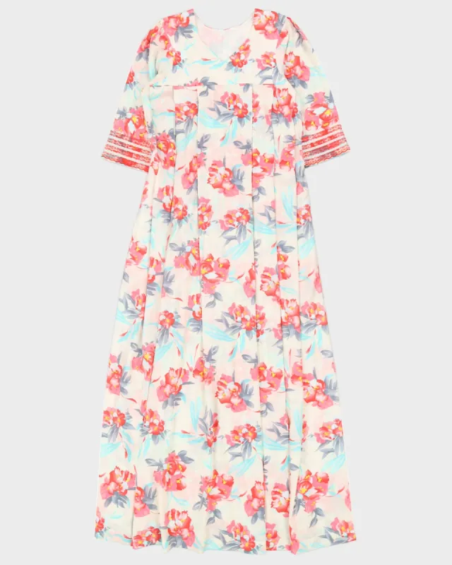 Pink Floral Pleated Maxi Dress - S sold by Rokit