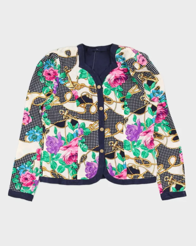 Rose Floral Silk Long Sleeve Blouse - S sold by Rokit