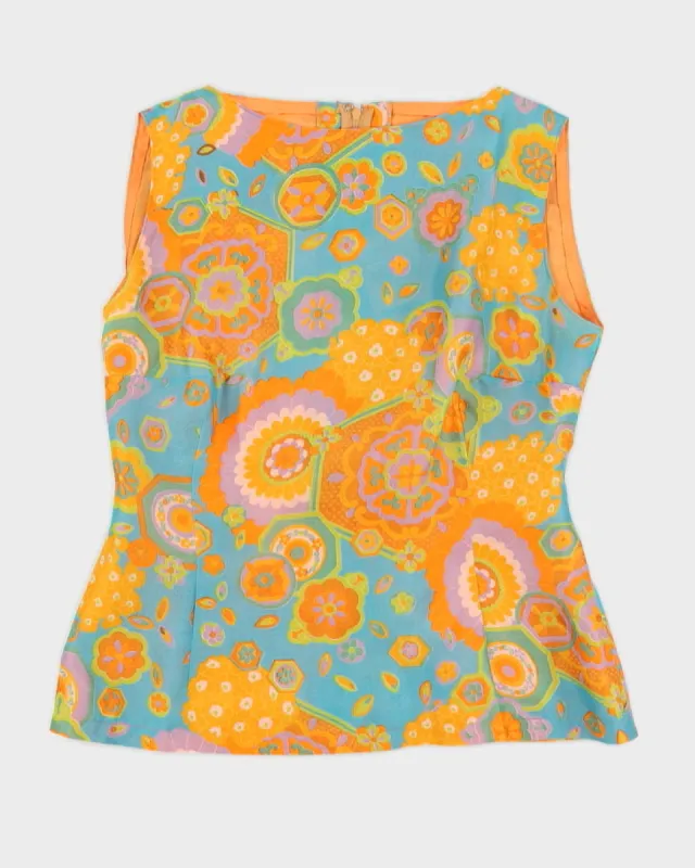 00s Does The 1960s Orange Patterned Top - S sold by Rokit