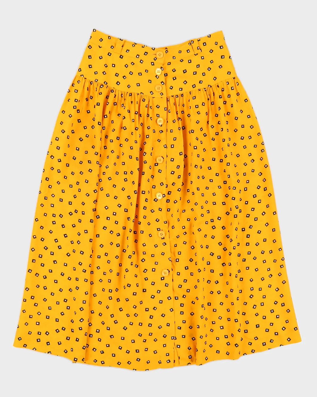 Yellow Patterned Midi Skirt - S sold by Rokit