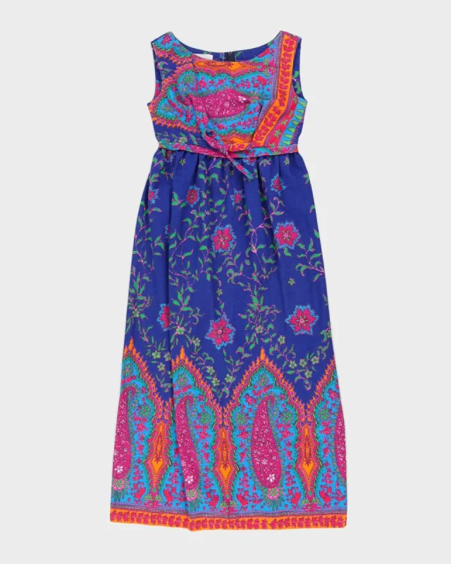 Vintage 1970s Blue Patterned Dress - S sold by Rokit