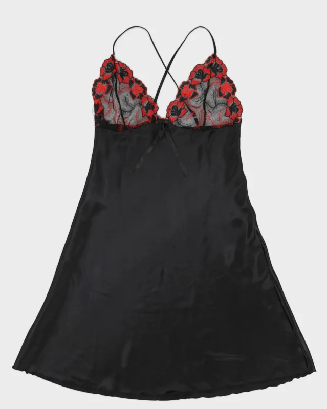 Vintage Black Slip Dress with Red Lace sold by Rokit