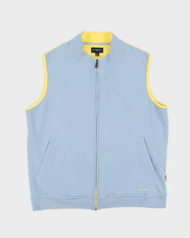 Y2K 00s Burberry Gold Blue Zip Up Vest - L sold by Rokit