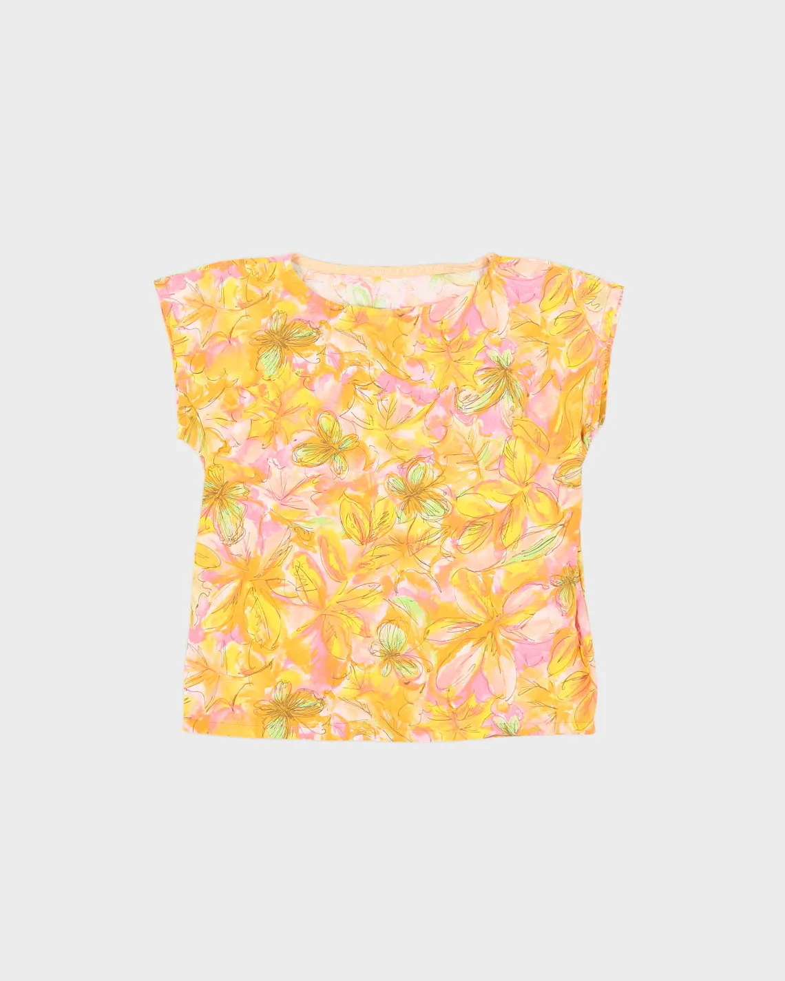 Yellow Patterned Short Sleeve Top - S sold by Rokit