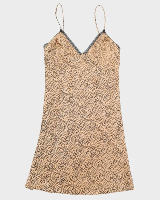 Vintage 1990s Gold and Black Animal Print Slip Dress - S sold by Rokit