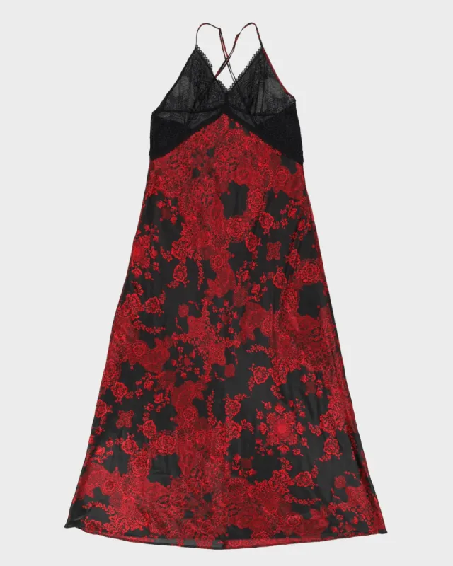 Vintage 1990s Black Slip with red Floral pattern - L made by Rokit