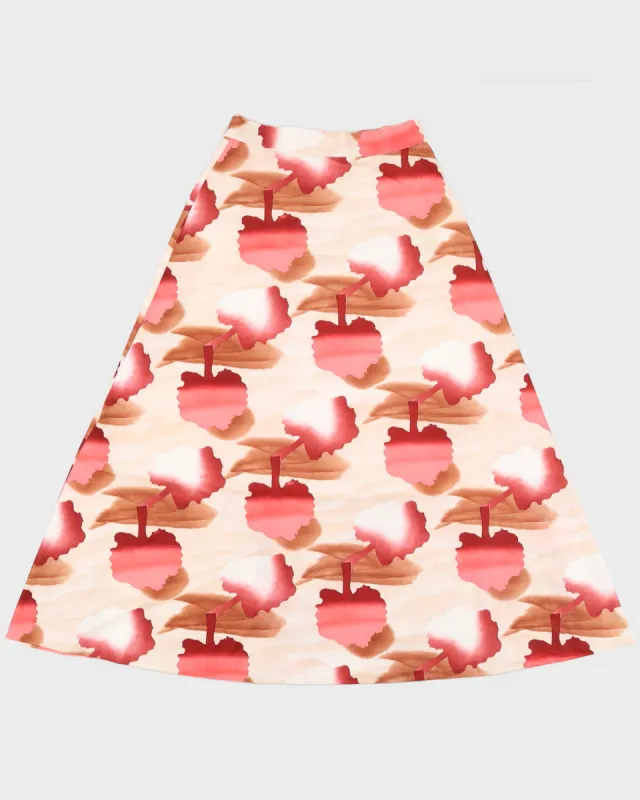Vintage 1970s Pink and Brown Block Print Maxi Skirt - S sold by Rokit