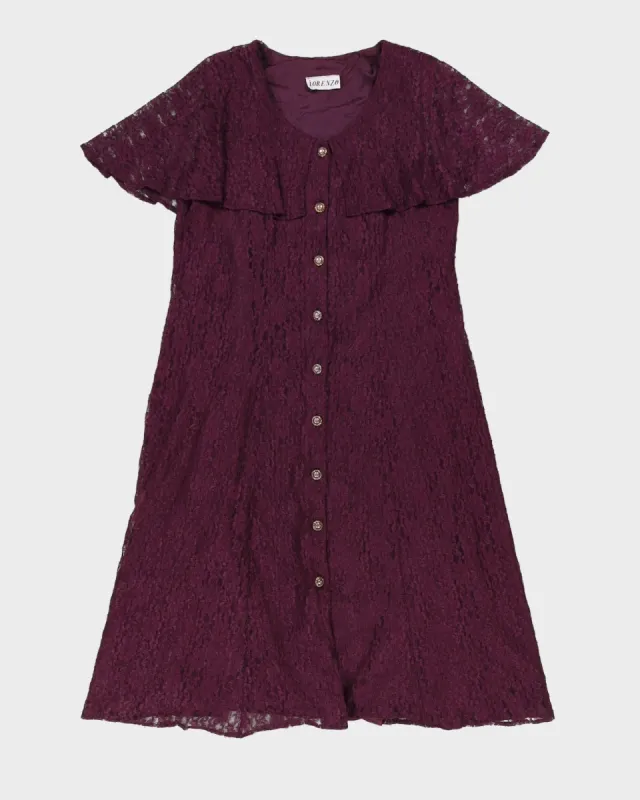 Vintage 80s Lorenzo Lace Button Down Purple Dress - M sold by Rokit