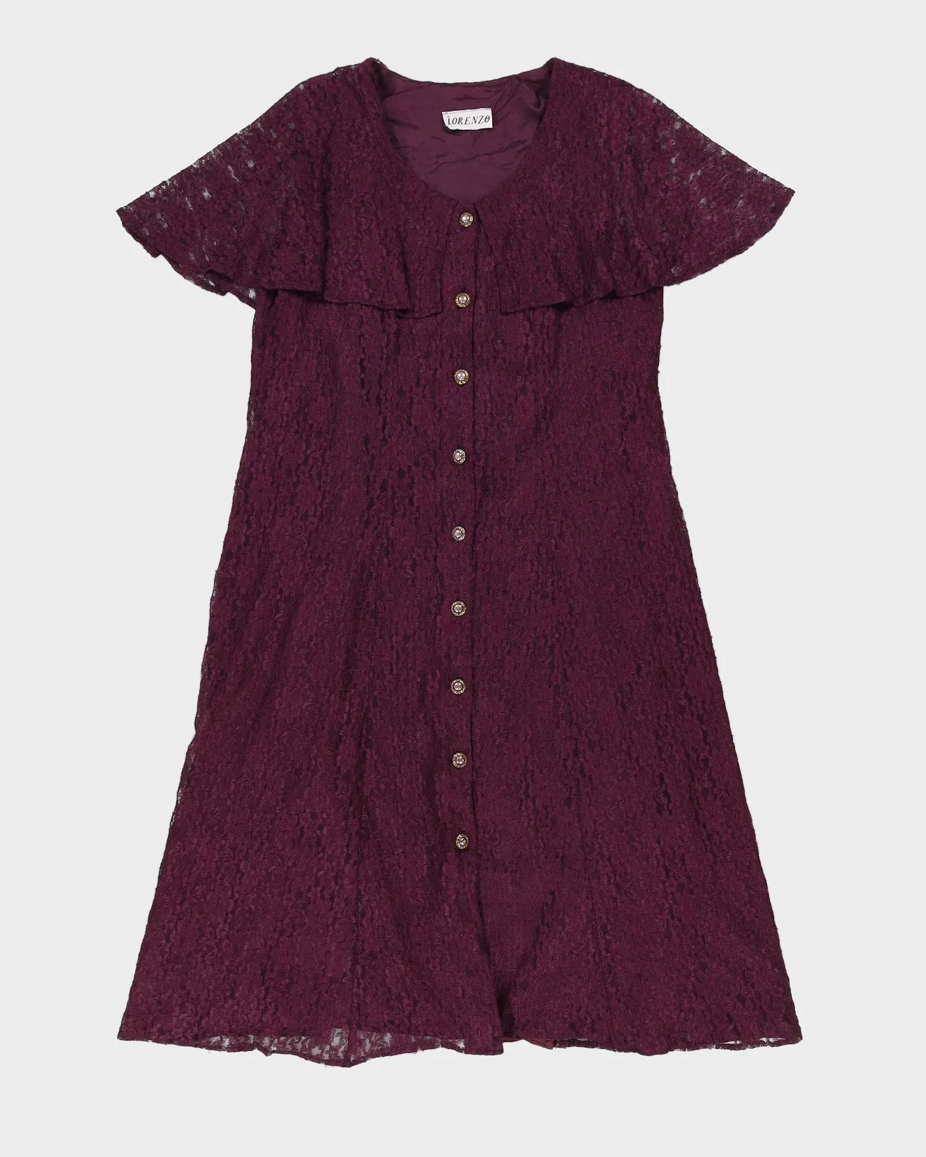 Vintage 80s Lorenzo Lace Button Down Purple Dress - M sold by Rokit