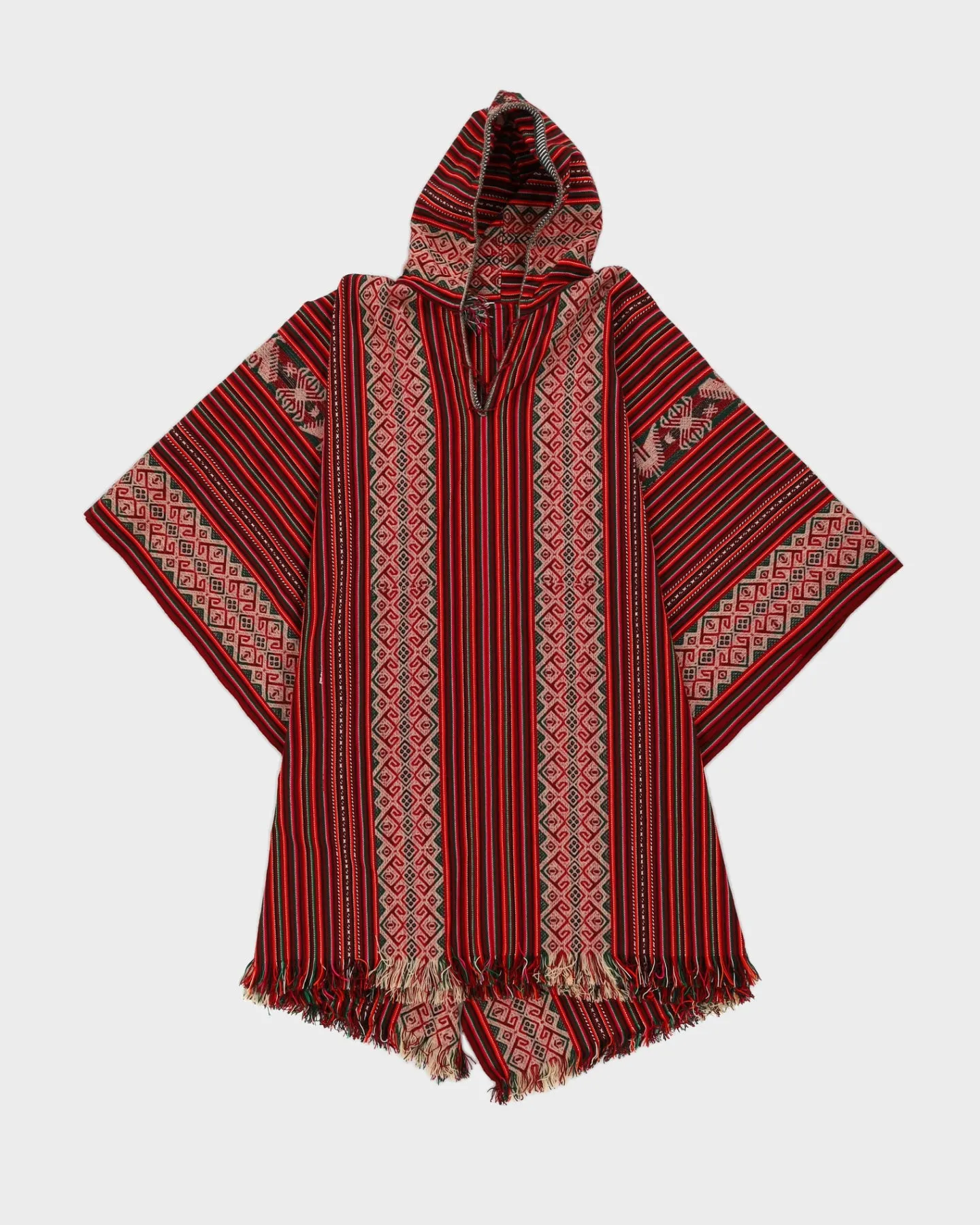 Red Patterned Woven Poncho - L sold by Rokit