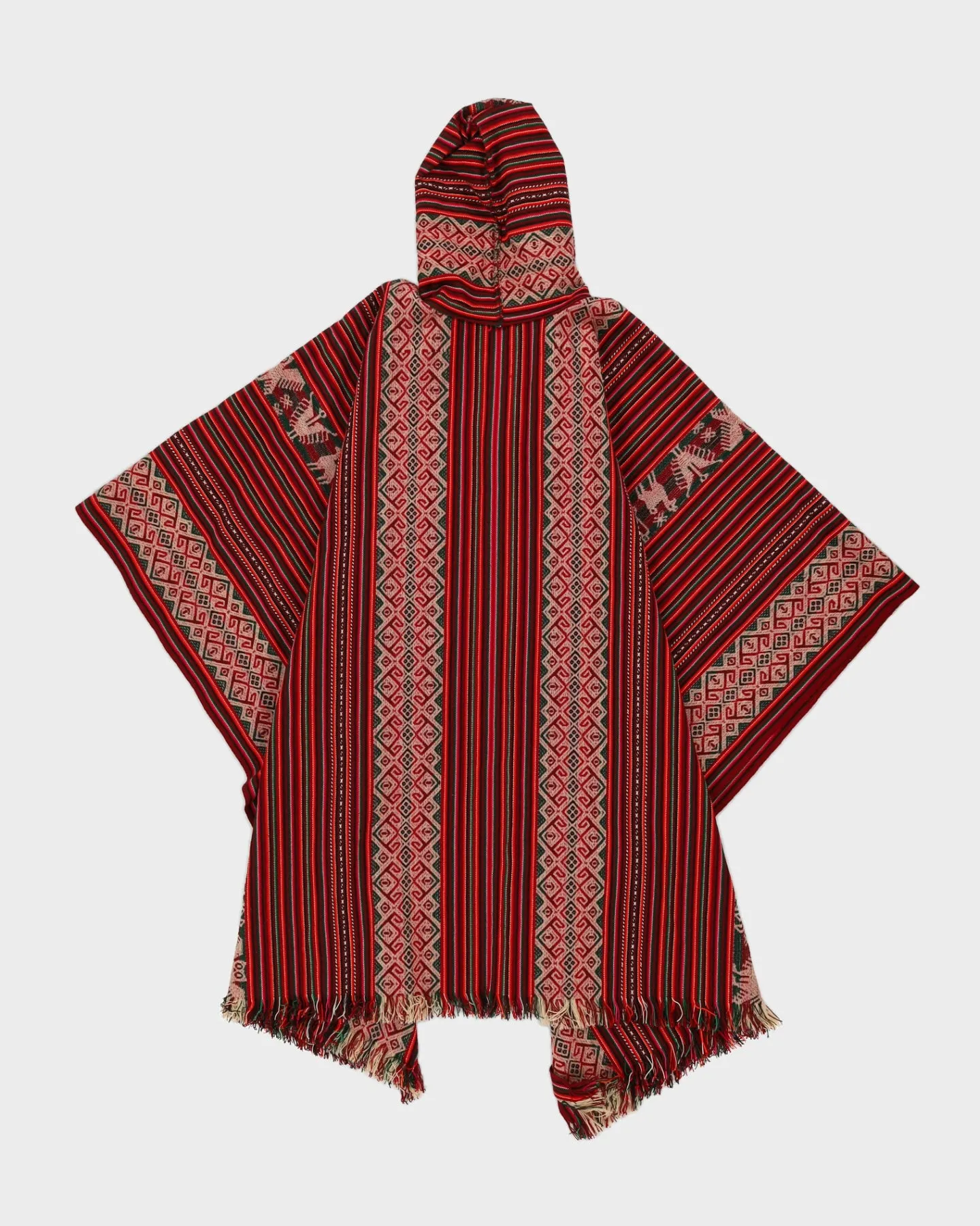 Red Patterned Woven Poncho - L sold by Rokit product image thumbnail 2