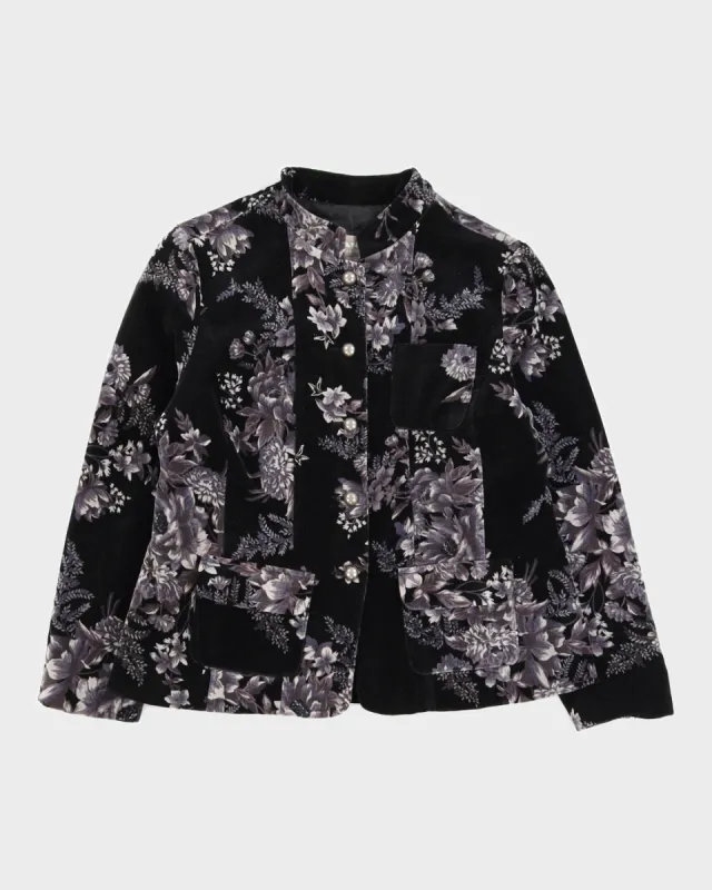 Black Floral Patterned Velvet Jacket - S sold by Rokit