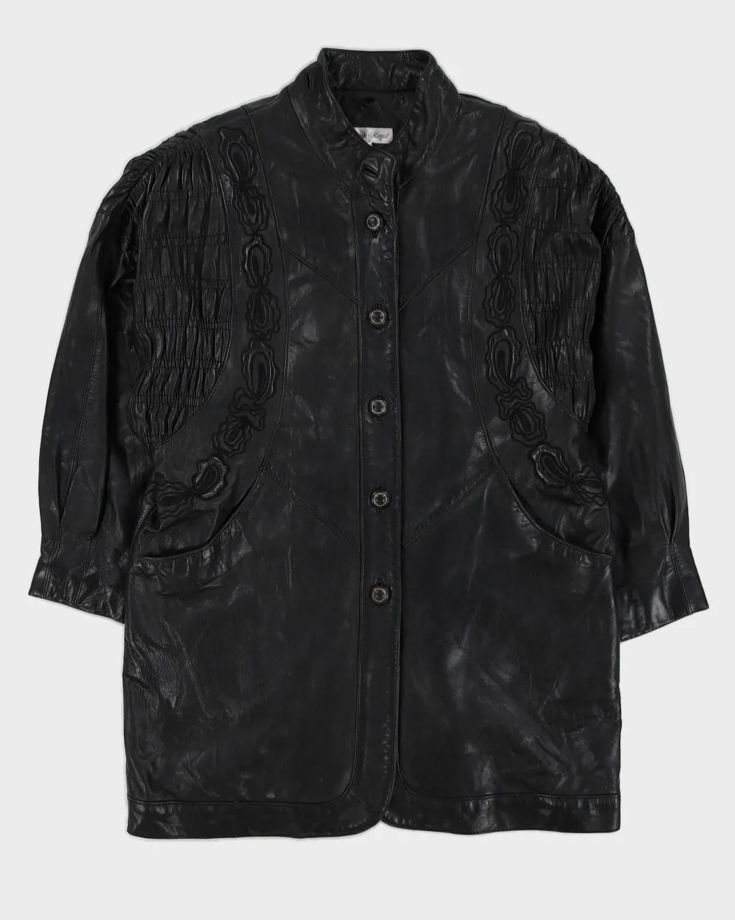 Black Leather Embroidered Jacket - M / L sold by Rokit