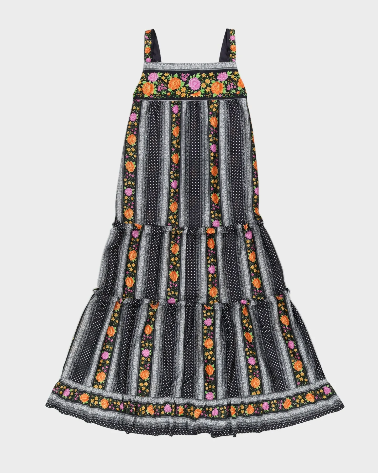 Vintage 1970s Black Patterned Maxi Dress - XS sold by Rokit