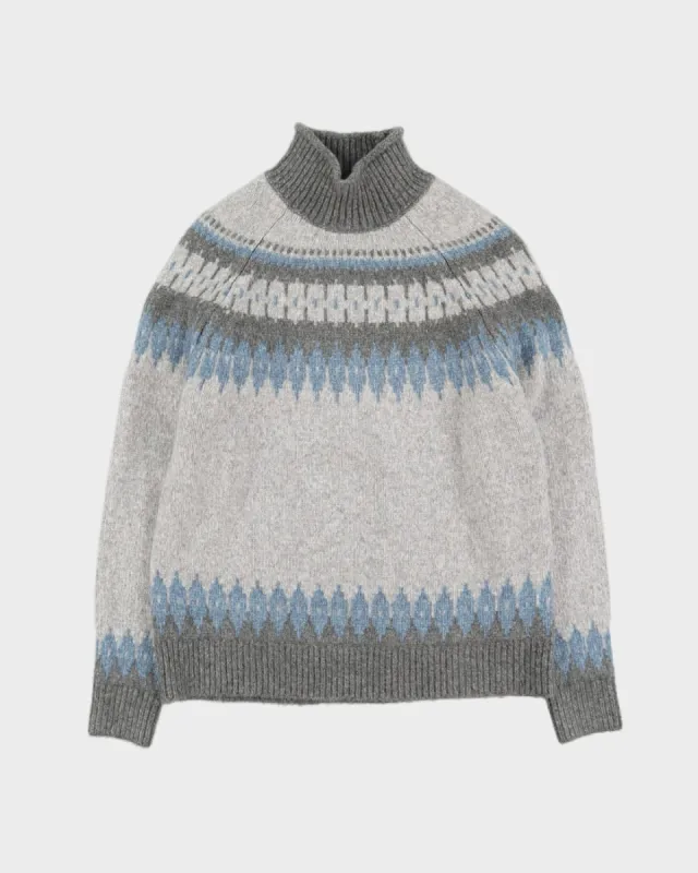 Grey Patterned Knitted Jumper - S sold by Rokit
