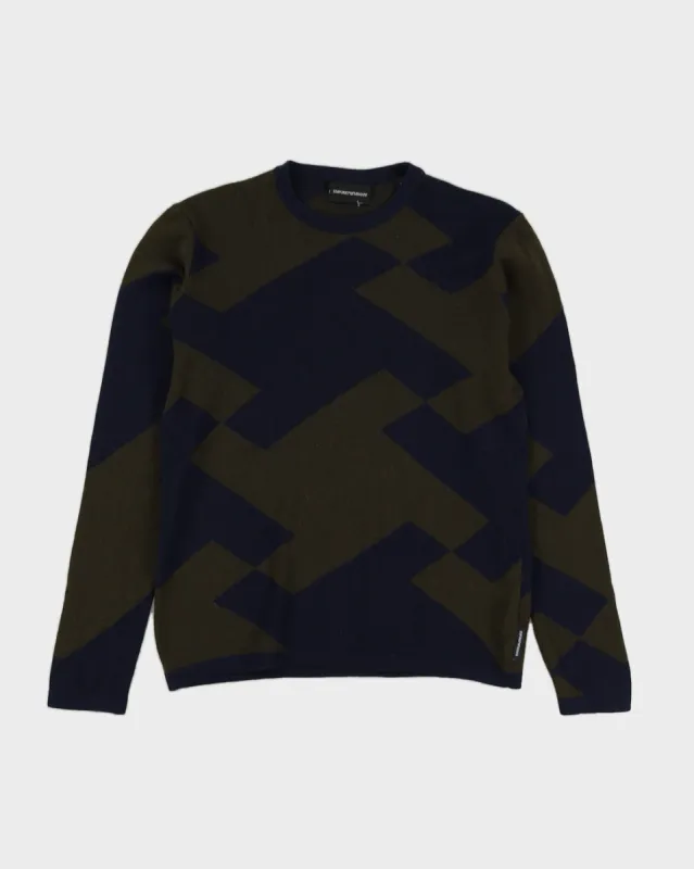 Emporio Armani Blue Patterned Knitted Jumper - XS made by Emporio Armani
