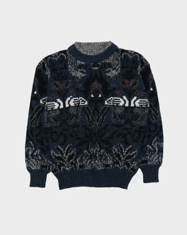 00s Blue Patterned Knitted Jumper - S sold by Rokit