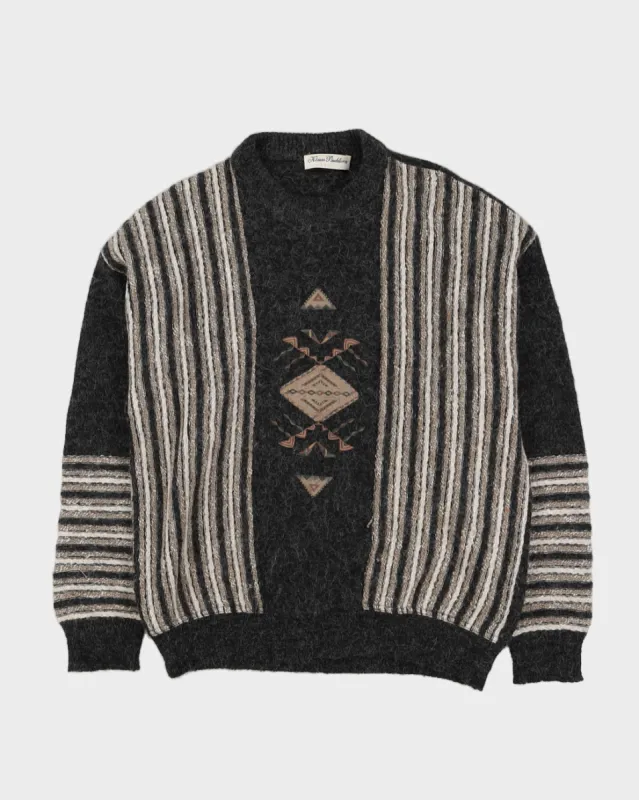 00s Grey Patterned Knitted Jumper - L sold by Rokit