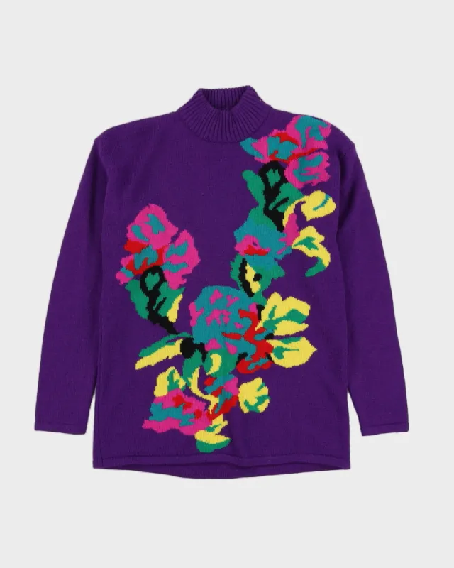 Purple Patterned Knitted Jumper - S sold by Rokit