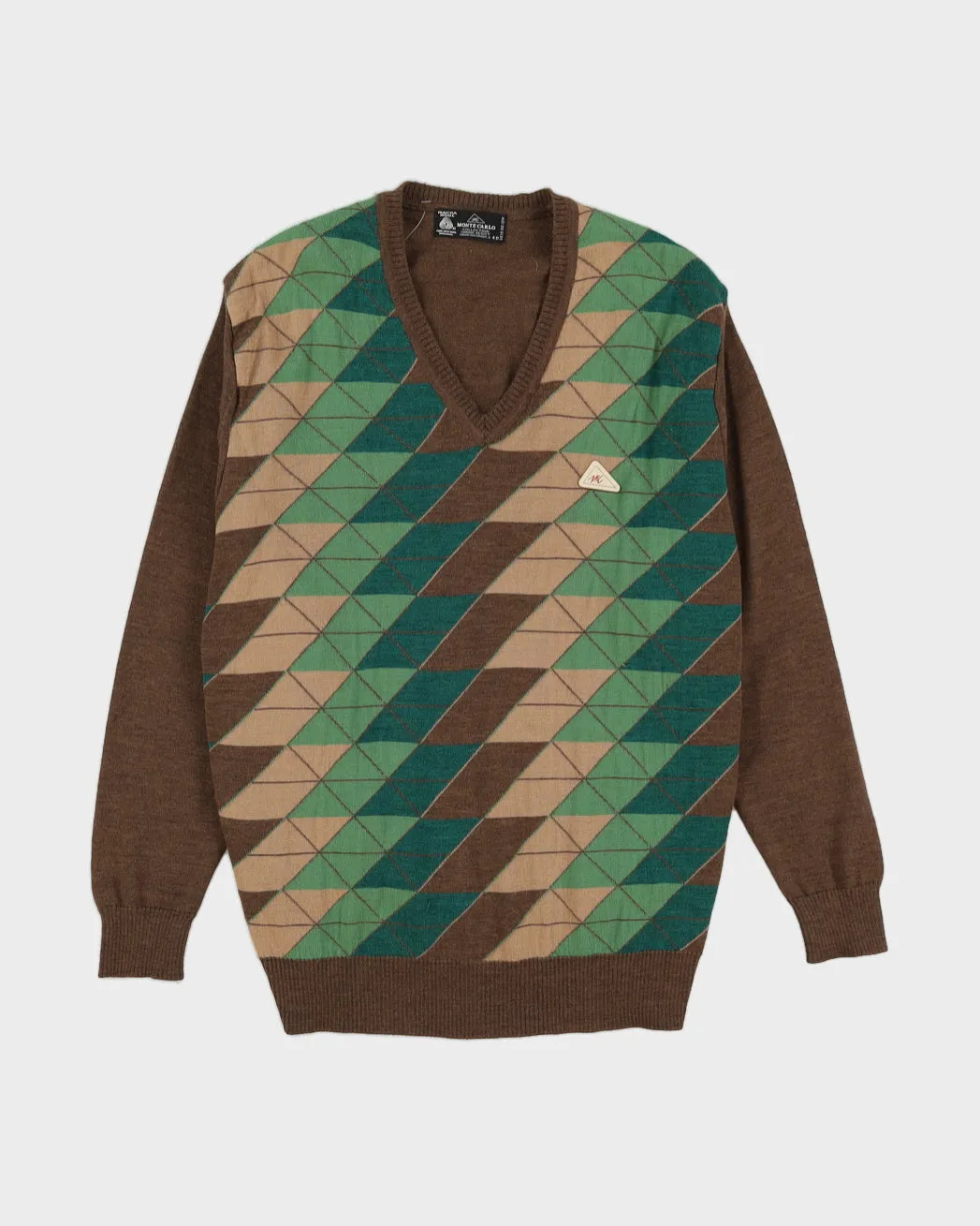 Green And Brown Patterned Knitted Jumper - M sold by Rokit