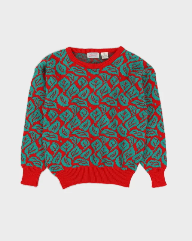 1990s Red Patterned Knitted Jumper - S sold by Rokit