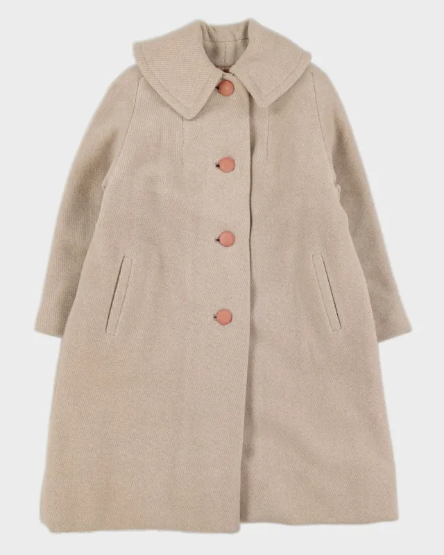 Cream Checked Overcoat - S sold by Rokit