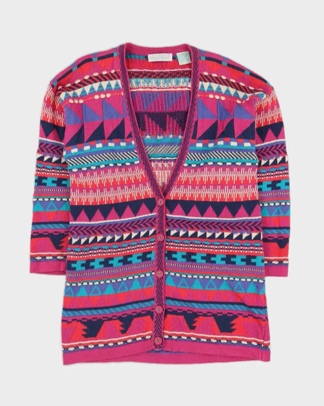 00s Pink Patterned Knitted Cardigan - M sold by Rokit