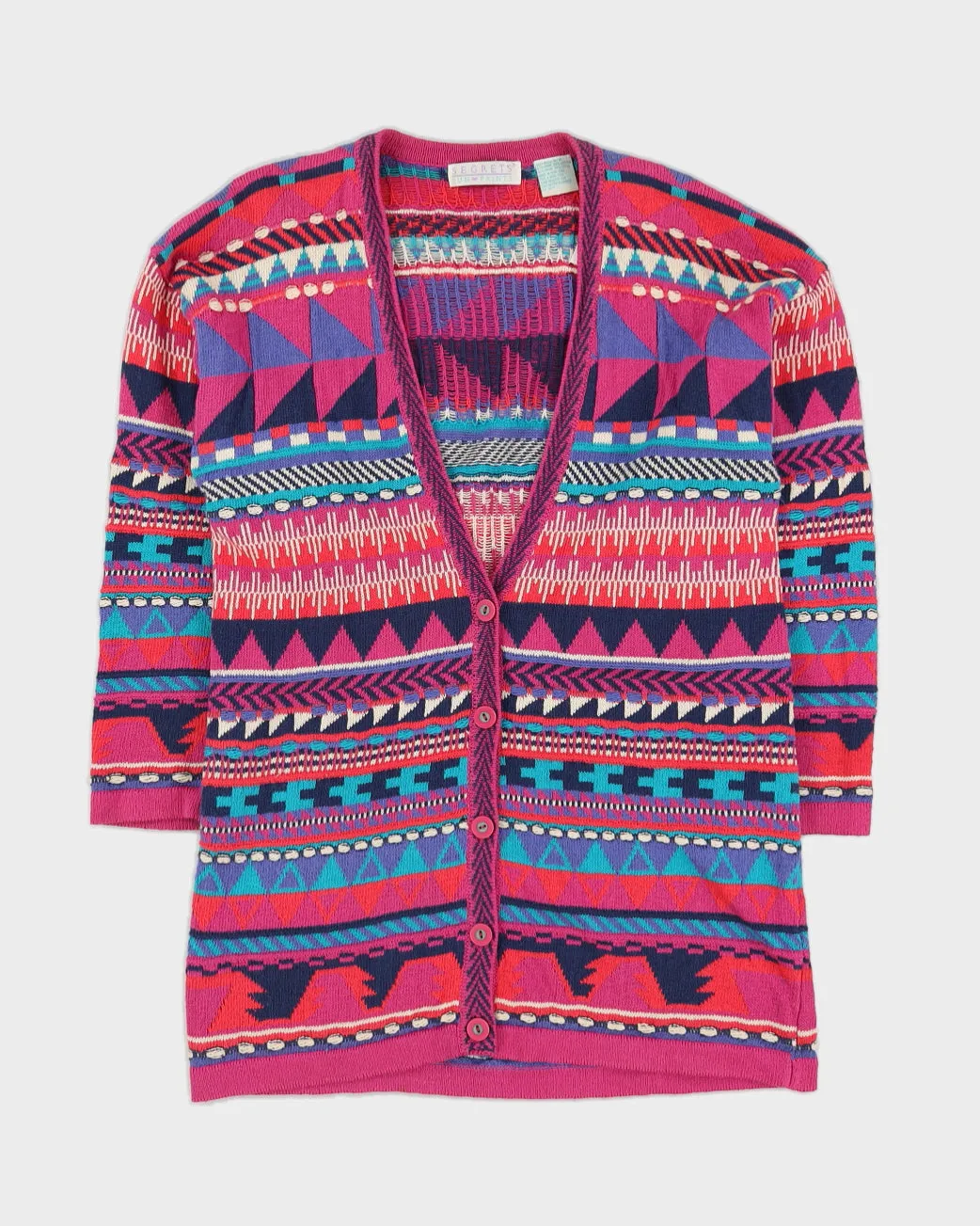 00s Pink Patterned Knitted Cardigan - M sold by Rokit